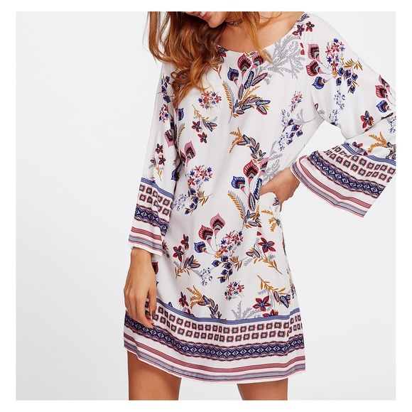 MBM Unlimited Dresses & Skirts - LAST ONE White Ornate Print Shift Boho Dress